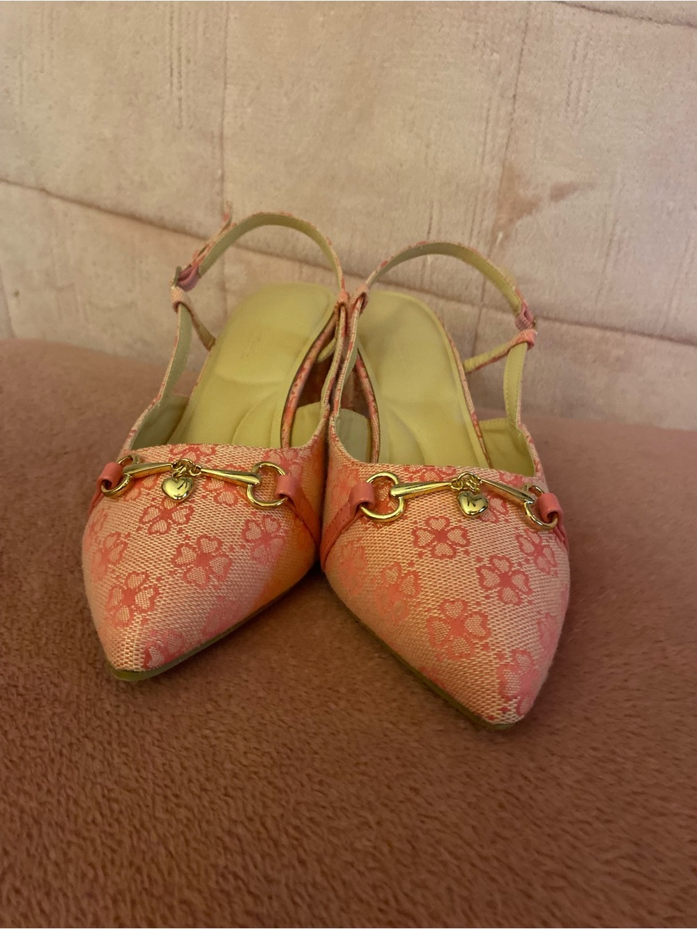 Arden B Pink Floral Slingback Pointed-Toe Flats with Gold Accents